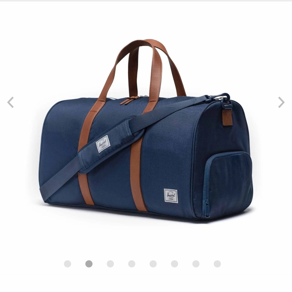 Herschel Supply Company Blue Duffel Bag with Tan Straps